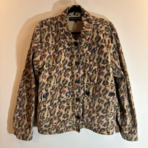 VERONICA BEARD Jeans Sz XL Animal Print Blazer Back Pleat Buttons Pockets Jacket - Picture 3 of 13